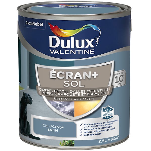 DULUX VALENTINE - Peinture Sol int/ext Ecran+ Dulux Valentine Satin - Ciel d'Orage 2,5 L - large