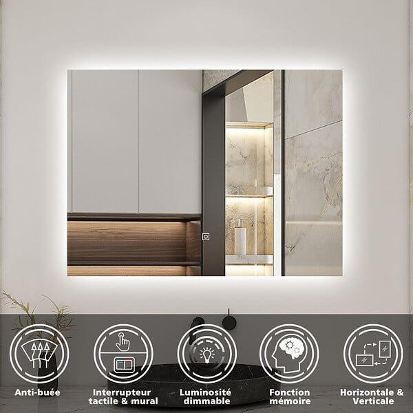 AICA SANITAIRE - Ensemble meuble blanc et vasque L.120cm 4 tiroirs + colonne*2 haut + lavabo + miroir 80x60cm*2-suspendu - large