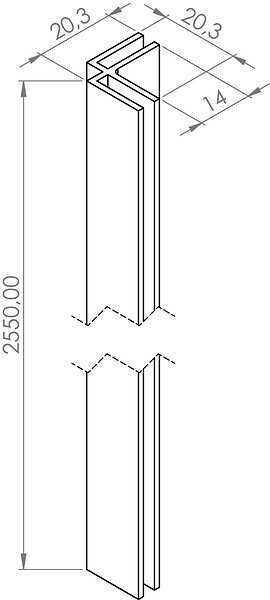 ONDEE - Profilé d'angle panneaux muraux - Hauteur 2,55 m - Finition chromé brillant - large