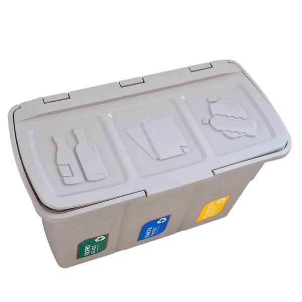 DEA HOME - Poubelle de tri 3 bacs de 25L Dim 75 x 37 x H50 cm Avec couvercle Recyclage 3 en 1 DEA HOME - large