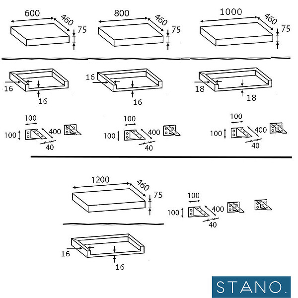 STANO - Plan suspendu pour vasque TOP noyer 60 x 46 cm - large