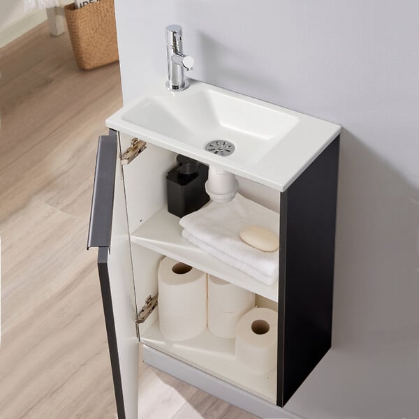 GODART - Meuble lave mains wc noir mat avec lave-mains design blanc - l.42.5 X H. 68.6 cm - sans robinetterie - Austin - large