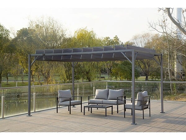 HABITAT ET JARDIN - Pergola bioclimatique en tissu "Lodge" 3 x 4 m - Anthracite - large