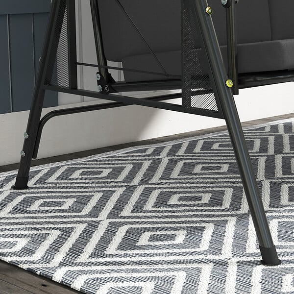 OUTSUNNY - Balancelle de jardin 3 places grand confort - toit réglable, 2 tablettes latérales, coussins - acier polyester anthracite - large