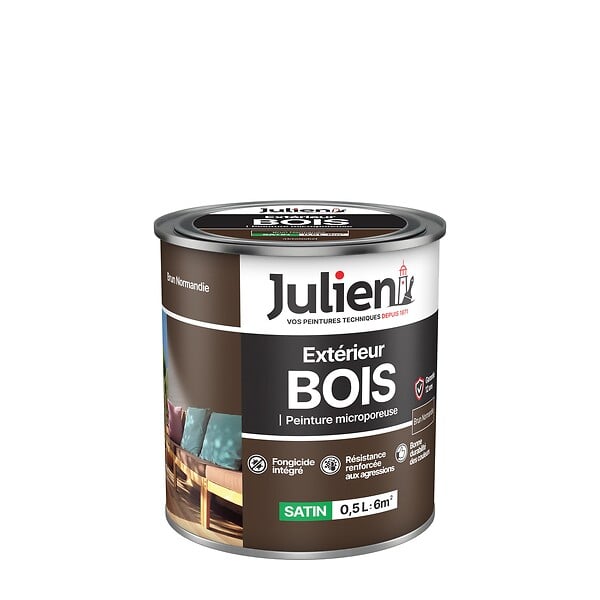 JULIEN - Peinture Extérieure Bois Microporeux Julien Satin -Brun Normandie 0.5L - large