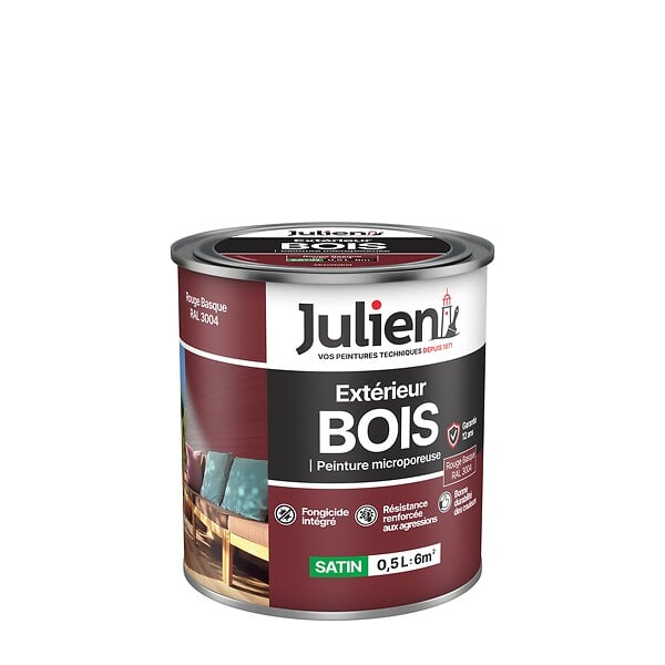 JULIEN - Peinture Extérieure Fer Antirouille Julien Brillant -Rouge Basque 0.5L - large