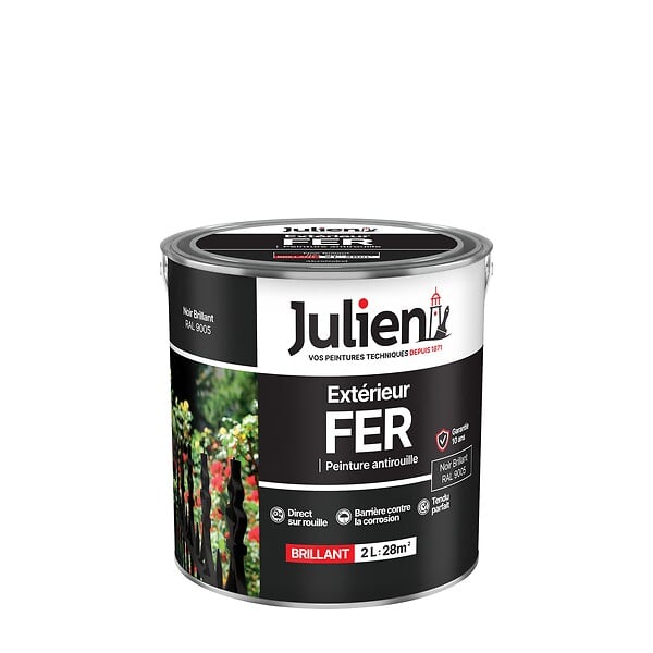 JULIEN - Peinture Extérieure Fer Antirouille Julien Brillant - Noir 2L - large