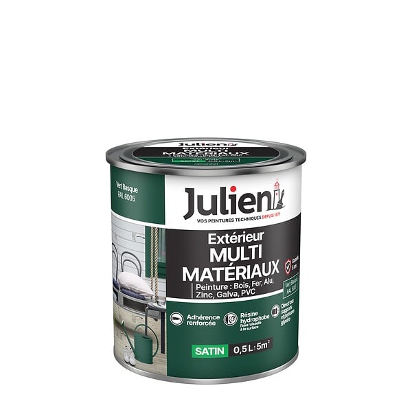 JULIEN - Peinture Extérieure Multi-Materiaux Julien Satin - Vert Basque 0.5L - large