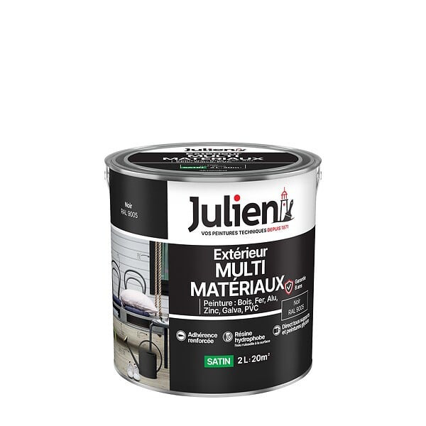JULIEN - Peinture Extérieure Multi-Materiaux Julien Satin - Noir 2L - large