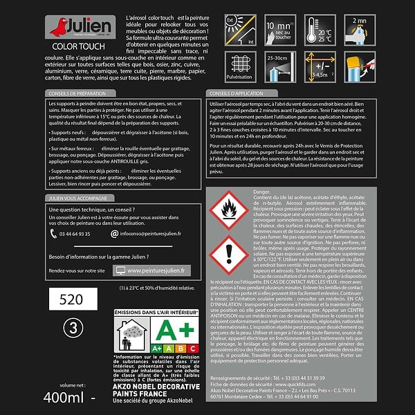JULIEN - Peinture aerosol Color Touch - Rouge Basque  - Satin - 400ml - large