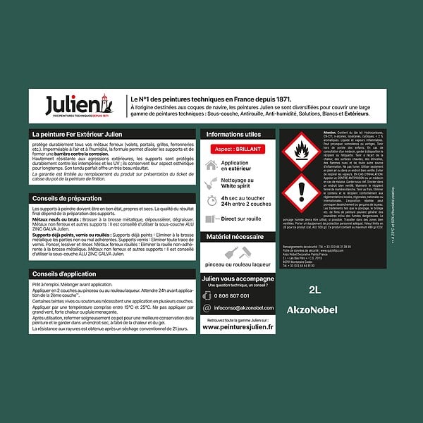 JULIEN - Peinture Extérieure Fer Antirouille Julien Brillant - Vert Potager 2L - large