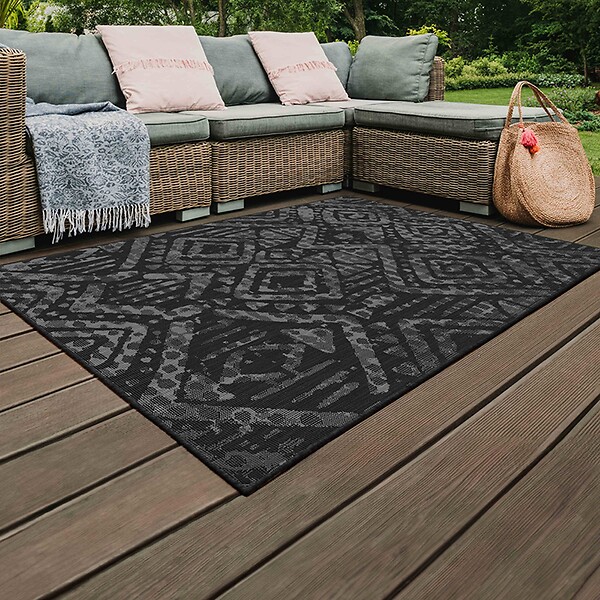 OVIALA - Tapis d'extérieur en polypropylène 160 x 230 cm noir - Kano - large