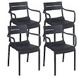 OVIALA - Lot de 4 fauteuils de terrasse en plastique noir - Paname - vignette