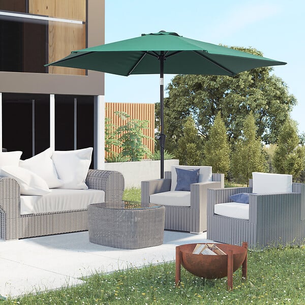 OUTSUNNY - Parasol inclinable de jardin balcon terrasse manivelle toile polyester imperméabilisée haute densité 180 g/m² Ø2,6 x 2,35H m alu vert - large