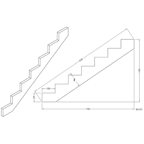 DECKLINEA - Limon 7 Marches Escalier Pin Traite - Escalier Extérieur - Pré-entaillé - large