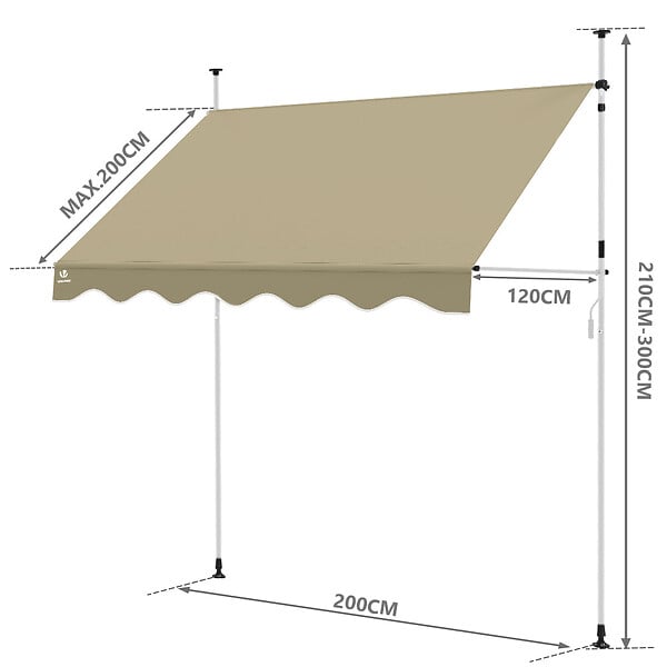 VOUNOT - Auvent retractable manuel sans percage 200cm beige - large