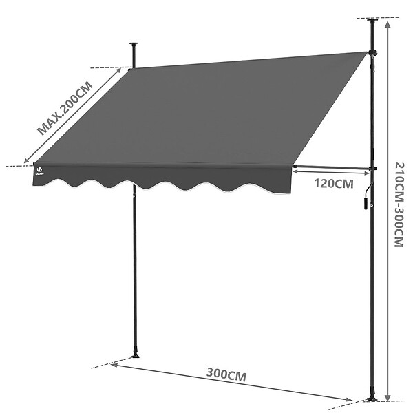 VOUNOT - Auvent retractable manuel sans percage 300cm Gris - large