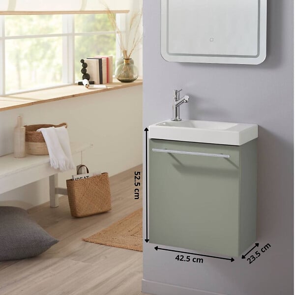 PLANETE BAIN - Meuble Lave-mains Vert pour robinet à gauche Solo - large