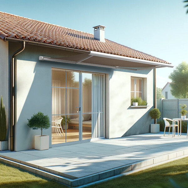 INTERSUN - Store banne coffre intégral HEVOA 4,00x3,00 M (Motorisé Secours à Télécommande + LED - Blanc satiné RAL9010 - Taupe 250g/m²) - large