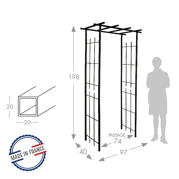 CENTRALE BRICO - Pergola tube CAR20 fer vieilli - 97x40x198 cm - Acier époxy - large