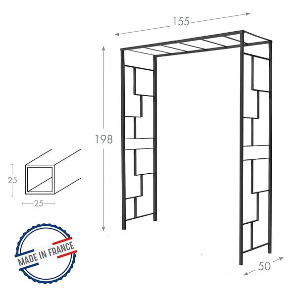 CENTRALE BRICO - Pergola tube CAR25 Linéale anthracite - 155x50x198 cm - Acier époxy - large