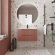 AURLANE - Meuble de Salle de Bains LEON 80cm Terracotta - 2 Tiroirs en MDF Ondulés - Vasque à encastrer - vignette