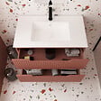AURLANE - Meuble de Salle de Bains LEON 80cm Terracotta - 2 Tiroirs en MDF Ondulés - Vasque à encastrer - vignette
