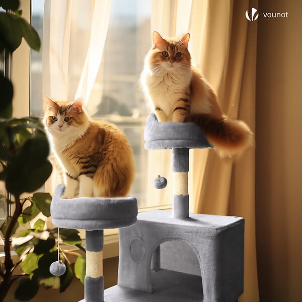 VOUNOT - Arbre a chat Grande taille 5 niveaux avec griffoir grattoir 168cm gris - large