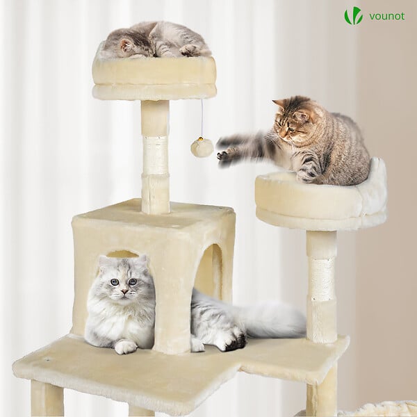 VOUNOT - Arbre a chat Geant 6 niveaux avec griffoir grattoir 215 cm beige - large