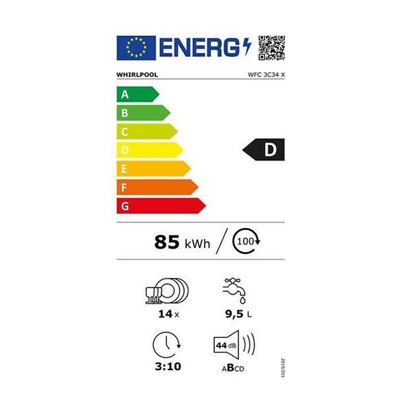 WHIRLPOOL - lave-vaisselle 60cm 14 couverts 44db - wfc3c34x - large
