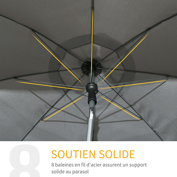 OUTSUNNY - Parasol inclinable octogonal  Ø 1,8 x 2,09H m acier époxy polyester 160 g/m² anti-UV50+ gris - large