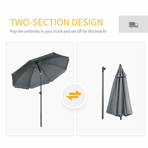 OUTSUNNY - Parasol inclinable octogonal  Ø 1,8 x 2,09H m acier époxy polyester 160 g/m² anti-UV50+ gris - large