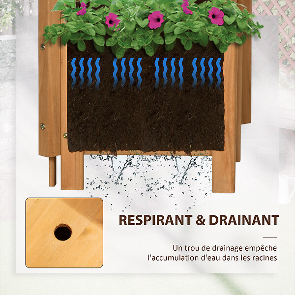 OUTSUNNY - Jardinière avec treillis - bac à fleurs - jardinière sur pied - dim. 54,5L x 52l x 180H cm - bois sapin pré-huilé - large