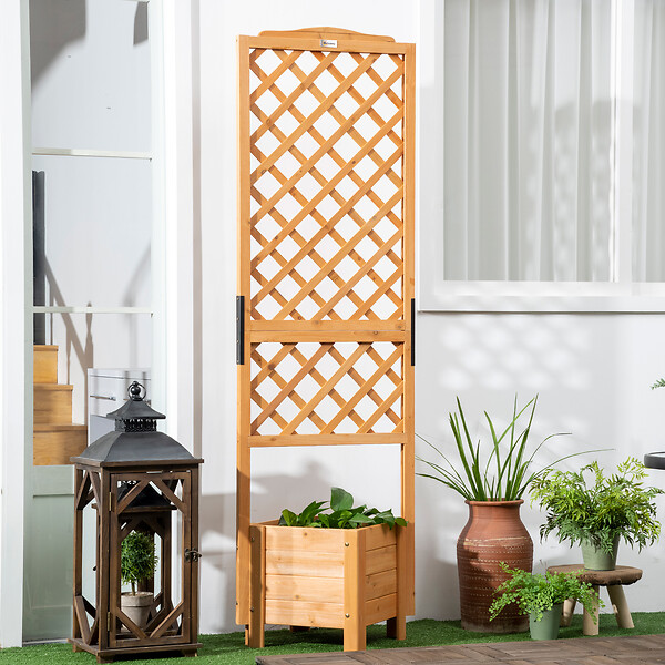 OUTSUNNY - Jardinière avec treillis - bac à fleurs - jardinière sur pied - dim. 54,5L x 52l x 180H cm - bois sapin pré-huilé - large