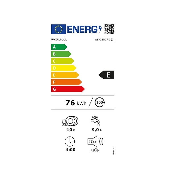 WHIRLPOOL - lave-vaisselle 45cm 10 couverts 47db tout intégrable - WSIC3M27C - large