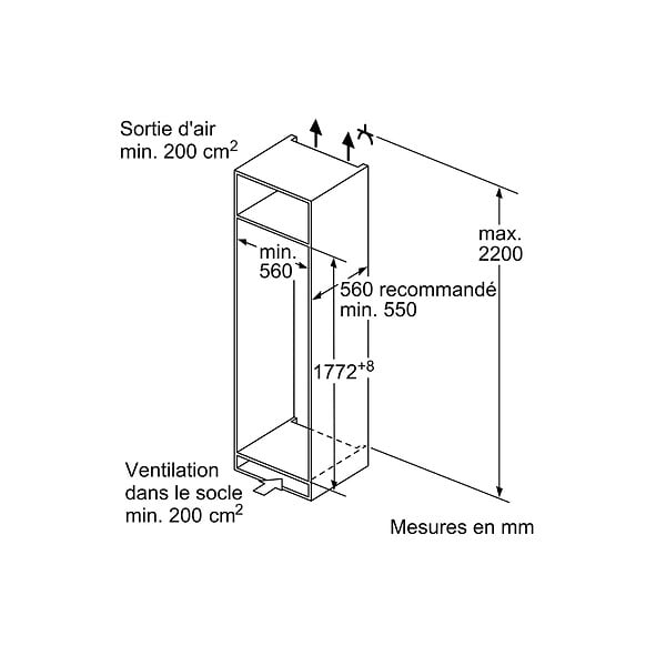 SIEMENS - réfrigérateur 1 porte intégrable à glissière 310l - KI81RNSE0 - large