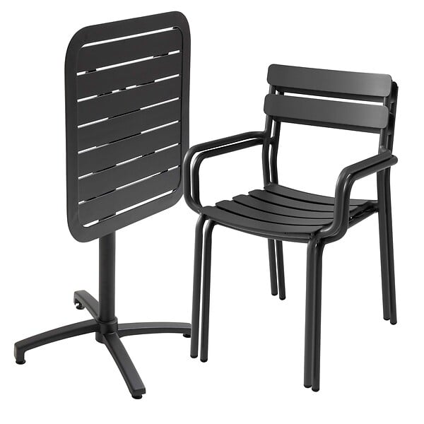 OVIALA - Ensemble table inclinable de terrasse 70 x 70 cm et 2 fauteuils noir - Almada - large