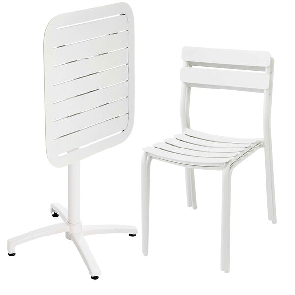 OVIALA - Ensemble table inclinable de terrasse 70 x 70 cm et 2 chaises blanc - Almada - large