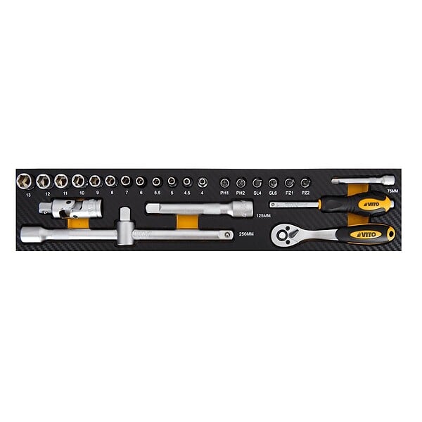VITO - Caisse à outils 90 Pièces pièces Chrome vanadium Boite métal à rabats VITO - large