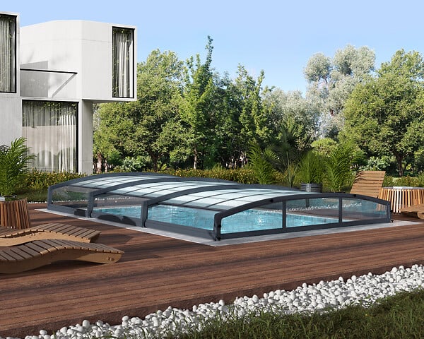 CANOPIA - Canopia Abri piscine téléscopique Majorca 6.7 x 4.5 m Gris - large