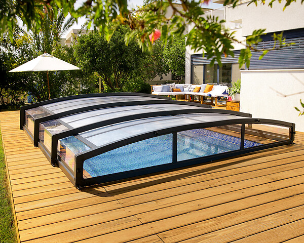CANOPIA - Canopia Abri piscine téléscopique Majorca 6.7 x 4.5 m Gris - large
