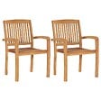 VIDAXL - vidaXL Chaises empilables à manger de jardin lot de 2 Bois teck solide - vignette