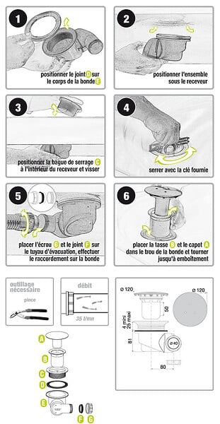 VALENTIN - Bonde de douche "Goulue", multi directionnelle capot métal pour receveur diam 90mm - Bonde de douche Goulue, multi-directionnelle capot métal pour re - large