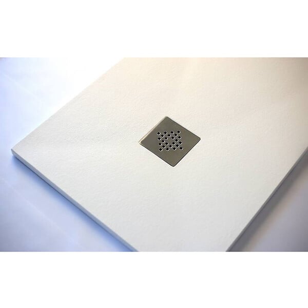STANO - Receveur de douche 80 x 130 cm extra plat PURE en résine surface ardoisée blanc Grille inox - large