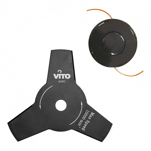 VITO - Debroussailleuse thermique 43 Cm3 Moteur 2T 1,5CV Lame 3 dents + Bobine de fil + Sangle de portée VITO - large