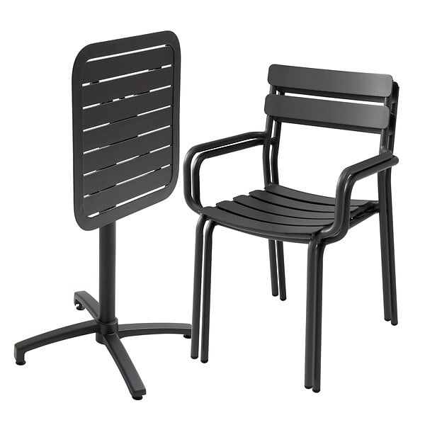 OVIALA - Ensemble table inclinable de terrasse 60 x 60 cm et 2 fauteuils noir - Almada - large