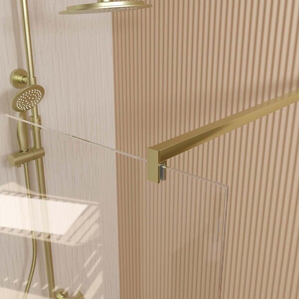 AURLANE - Paroi de Douche 80x195 cm en Verre Trempé 5 mm - Finition Or Brossé - GOLD ELEMENTARY - large