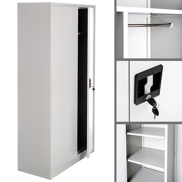TECTAKE - Vestiaire métallique comprenant 6 casiers et 1 penderie intégrée gris - large