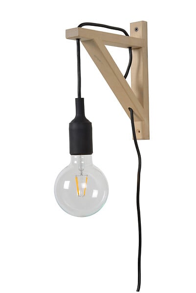 LUCIDE - FIX Applique mur.-Noir-1xE27-60W-Bois - large