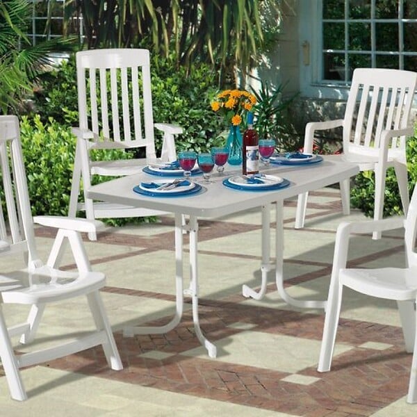 CENTRALE BRICO - Table pliante Mecalit®-PRO 150 x 90 cm, plateau marbre blanc, pieds blanc - large